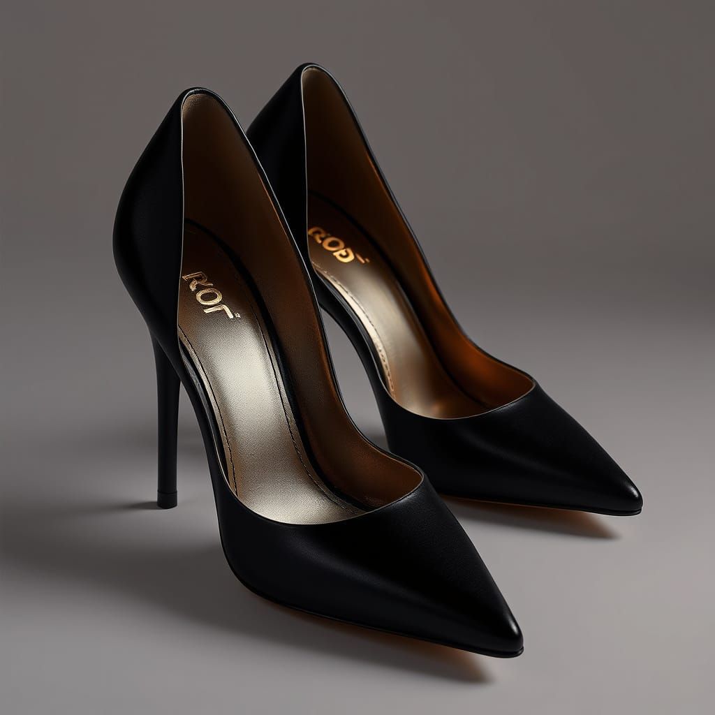 Sleek Black Stilettos with Metallic R.U.N. Logo in Luxury St...