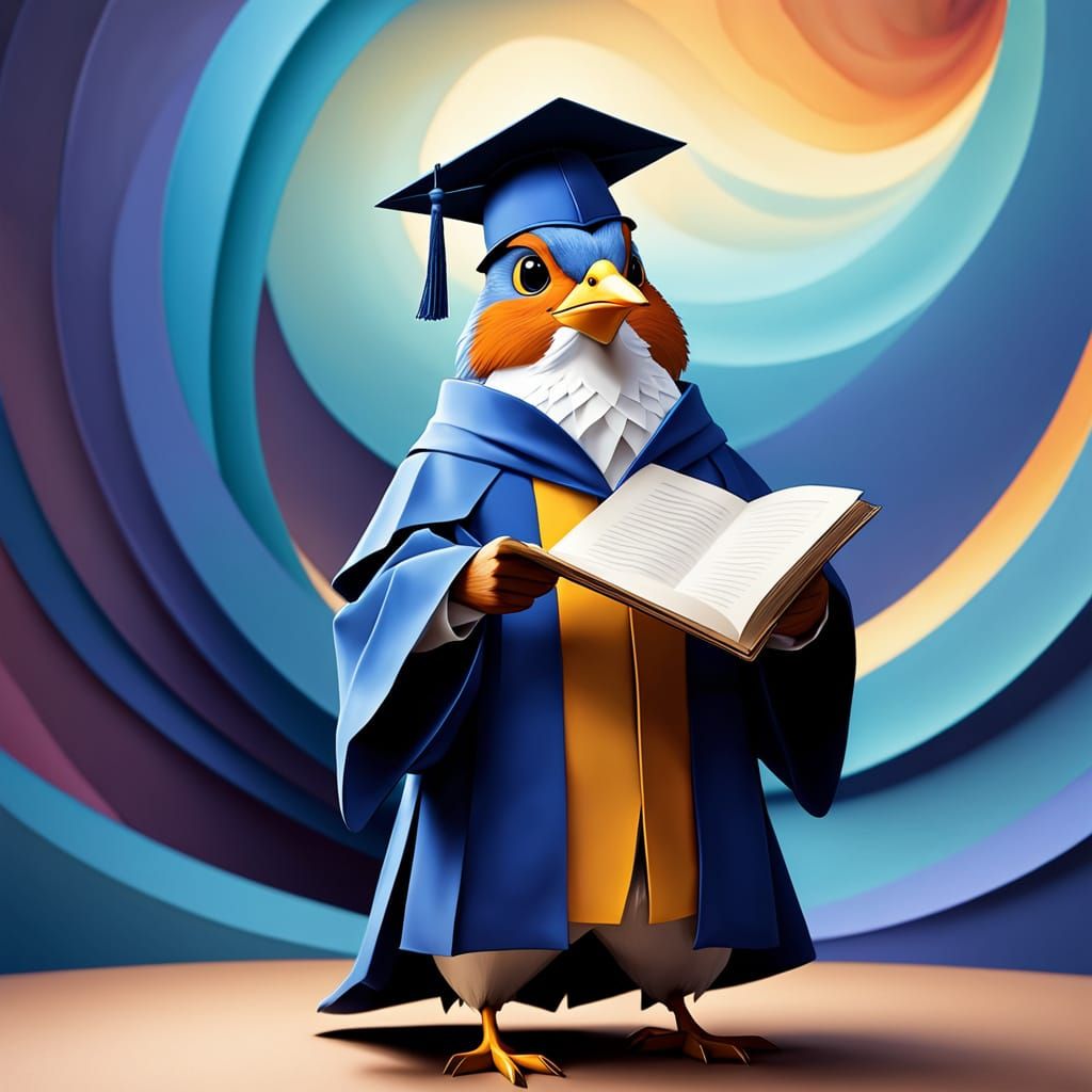 Anthropomorphic Robin Graduation in Neo-Impressionism Style