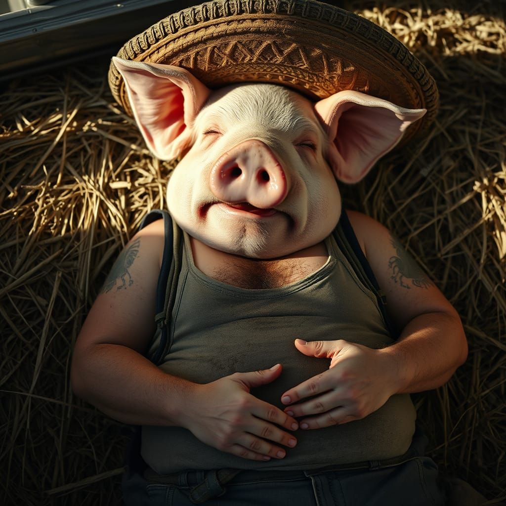 Photorealistic Pig-Headed Man Taking a Nap