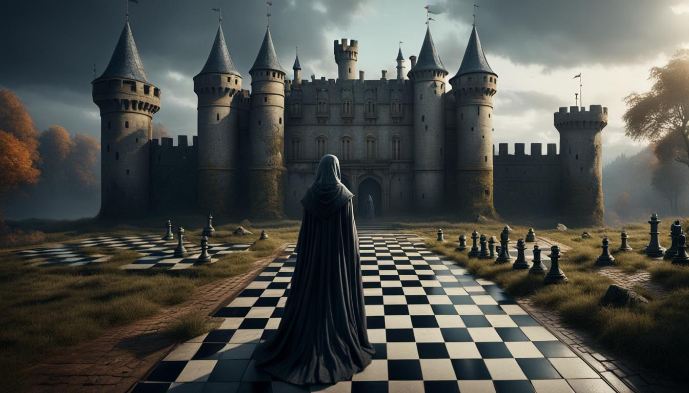 Veiled Woman and Horse on Chessboard