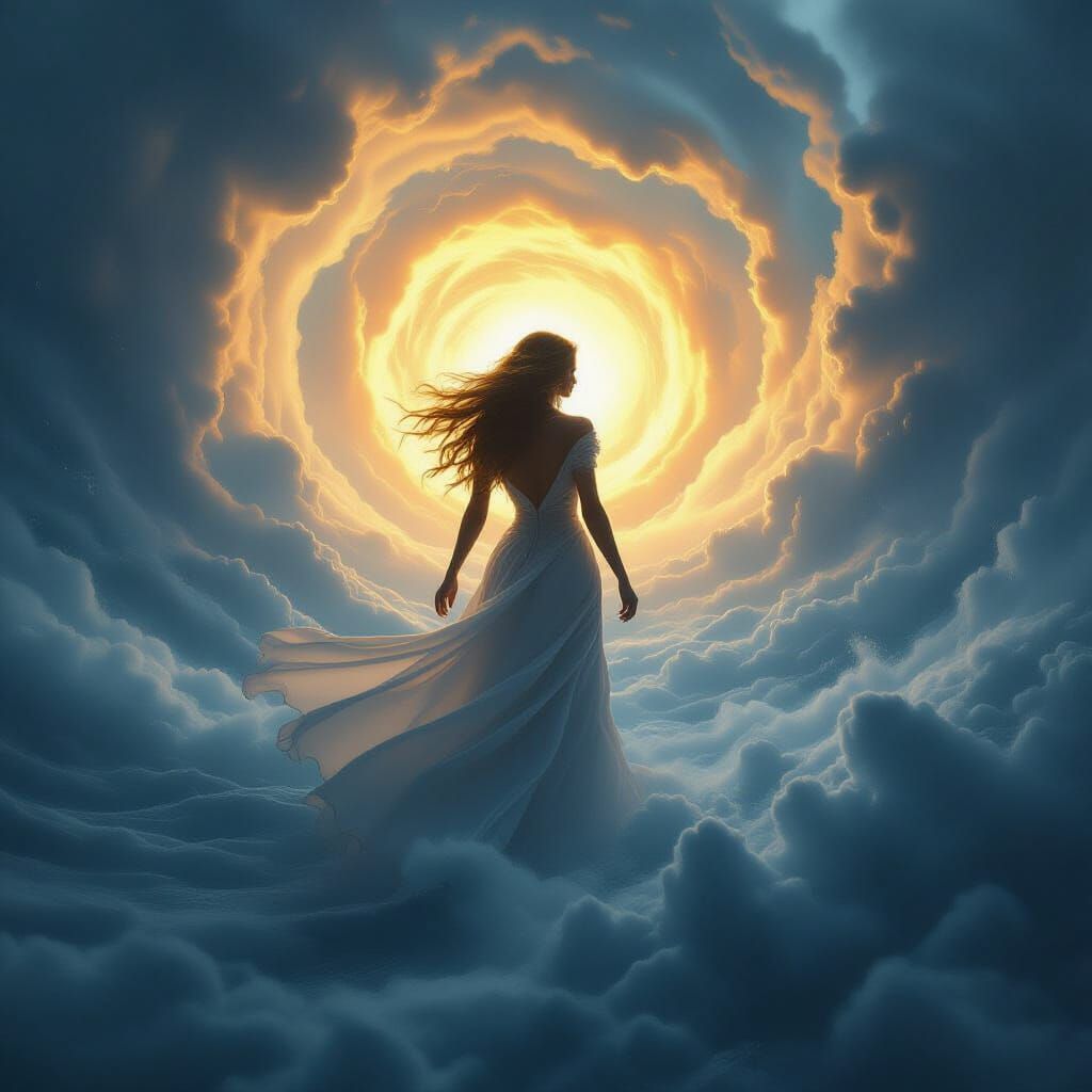 Woman Calms Swirling Storm With Radiant Aura