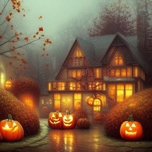 Cozy Autumn Home with Halloween Elements