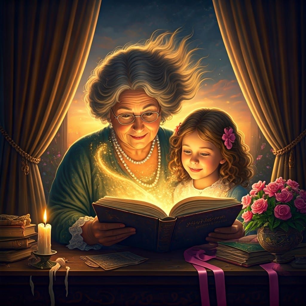 Grandmother Reading a Fairytale, Rembrandt Lighting
