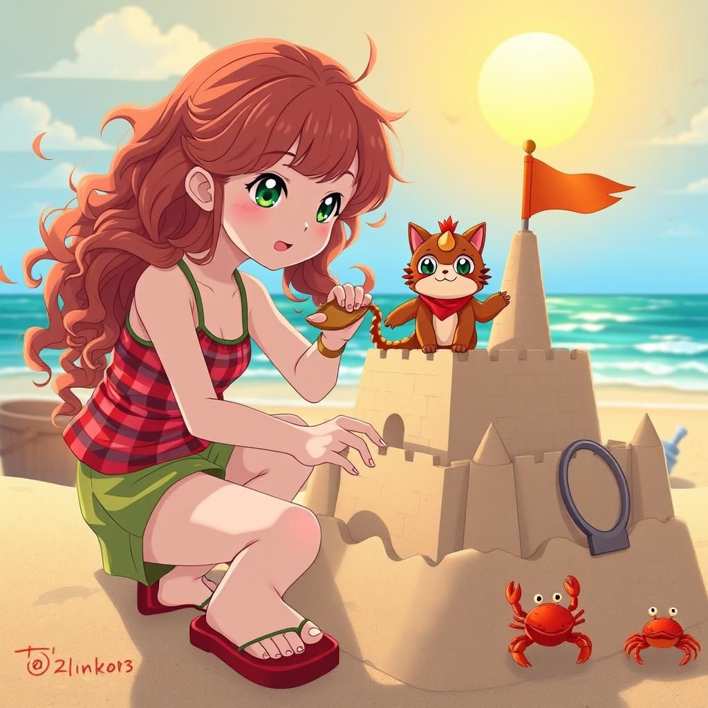 Anime Girl Builds Sandcastle: Studio Trigger Style