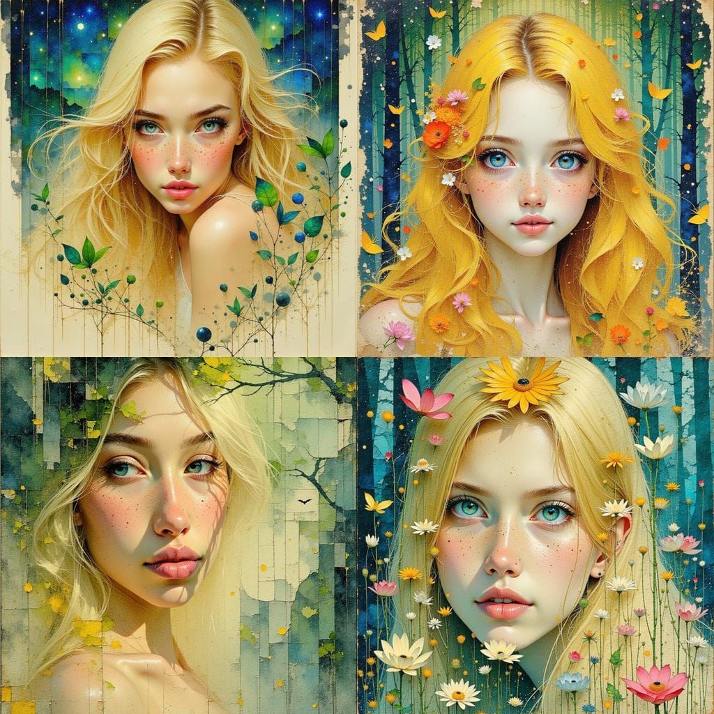 Beautiful Woman with Freckles and Blonde Hair in Woodland