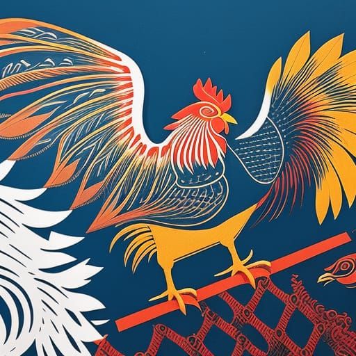 Rooster in Łowicz Papercutting Style
