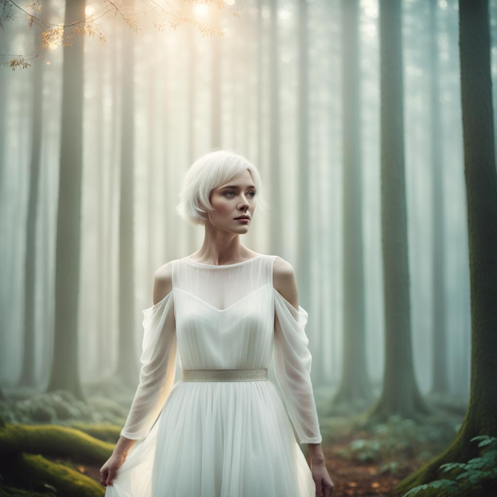 Enchanting Slavic Maiden in a Misty Forest