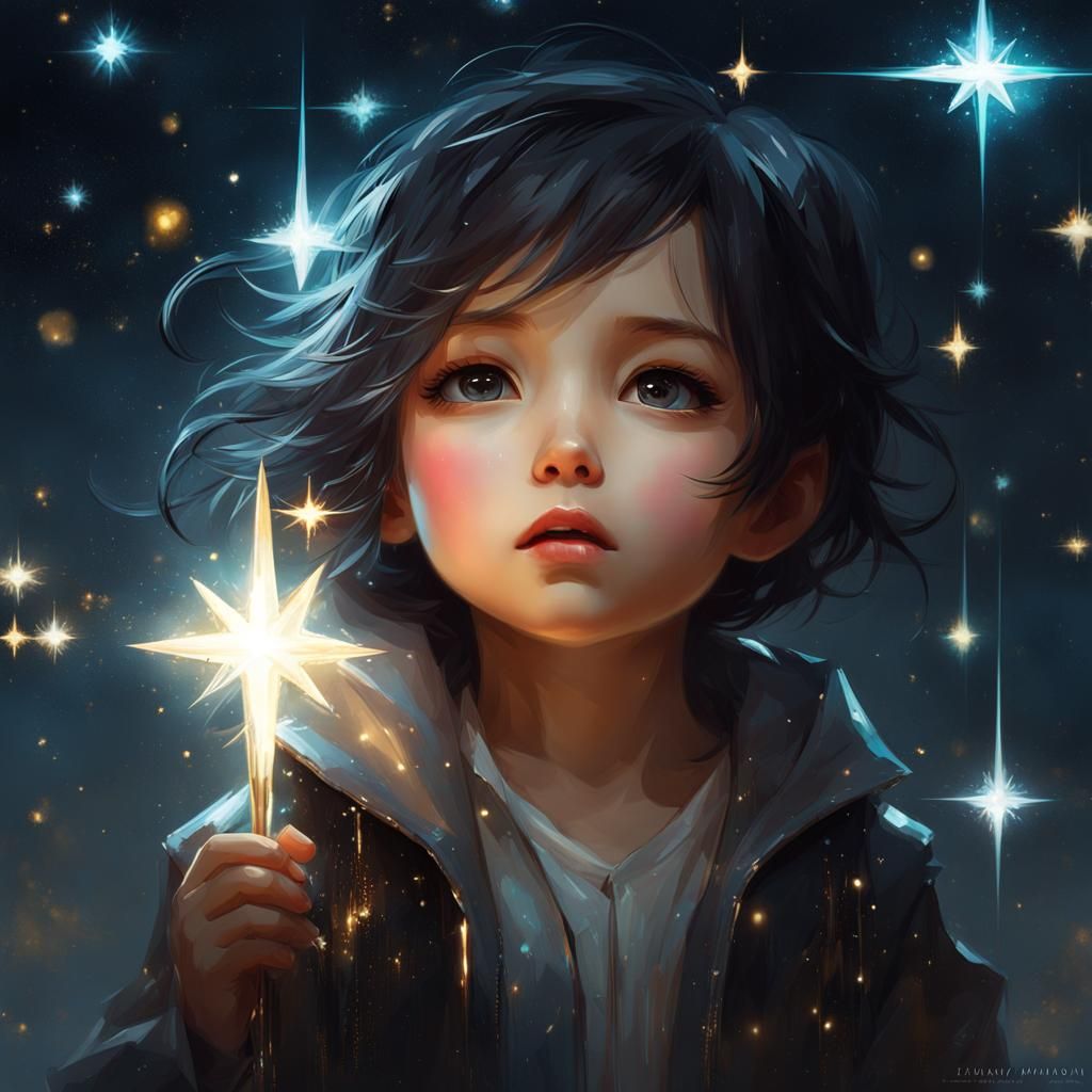 Chibi Surrounded by Stars: Digital Illustration