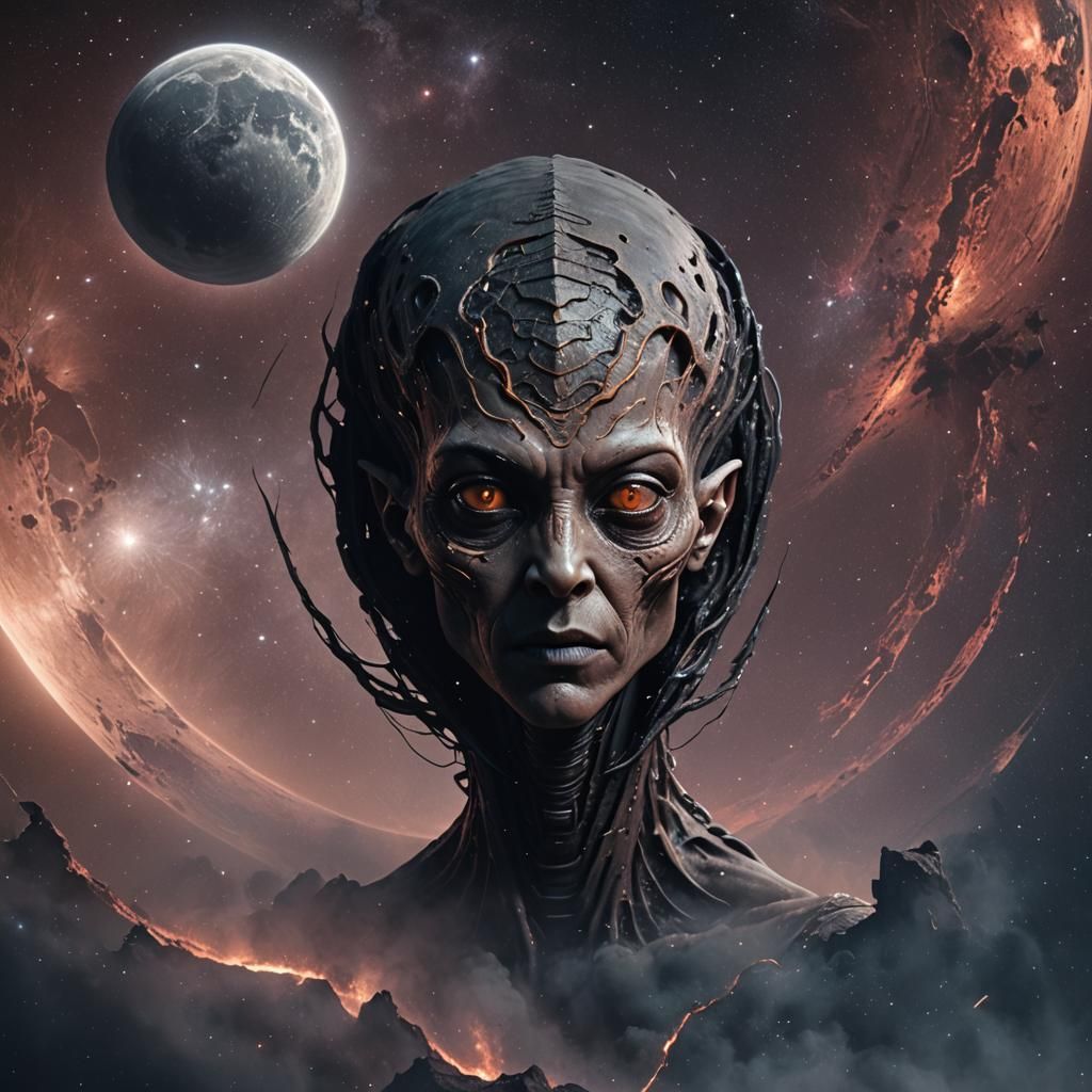Sentient Alien Crescent Moon in Hyperrealistic Style