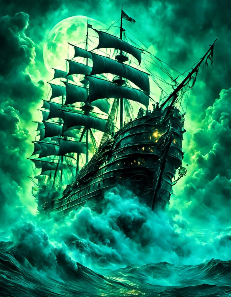 Steampunk Ship in Ethereal Blue Fantasy