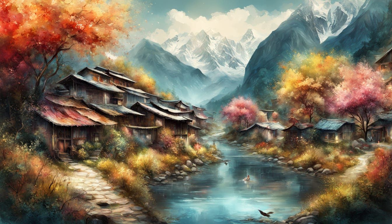 Ethereal Himalayan Village in Full Bloom