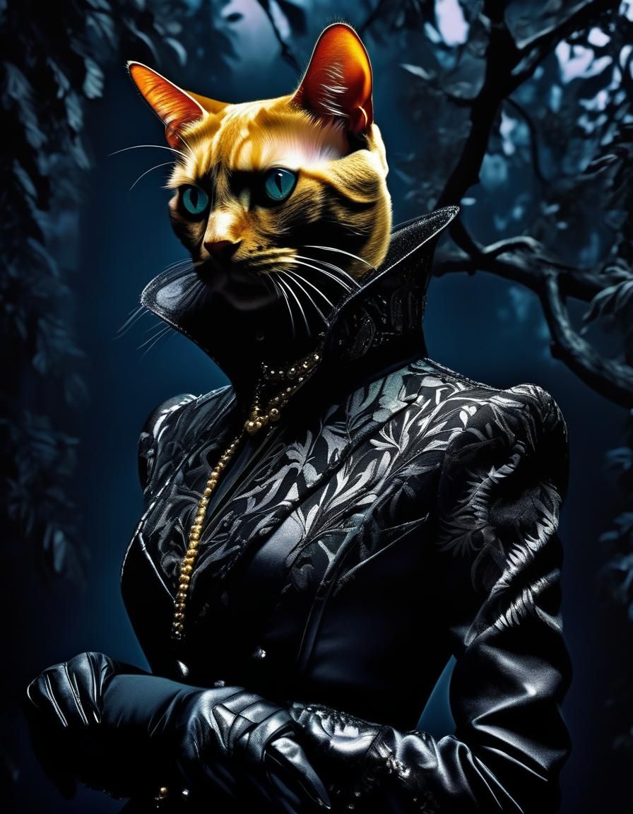 Punk Gothic Cat Woman in Tenebrist Style