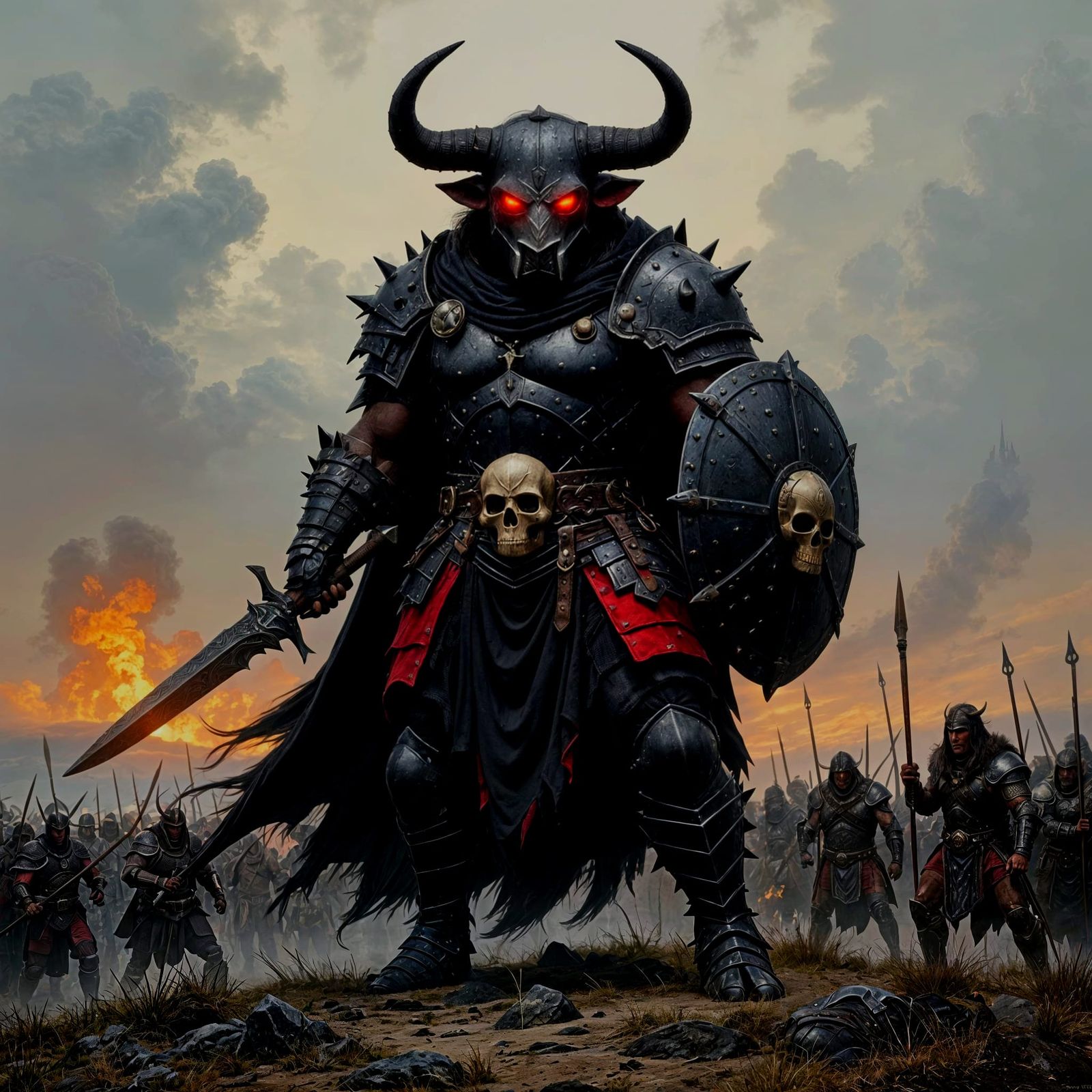 Fearsome Minotaur Warlord in Black Plate Armor