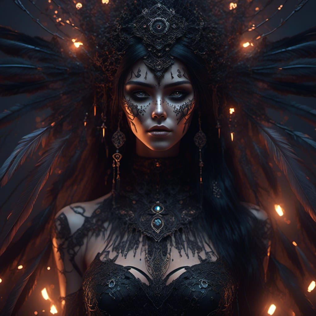 Goth Girl with Glowing Runes and Dream Catcher