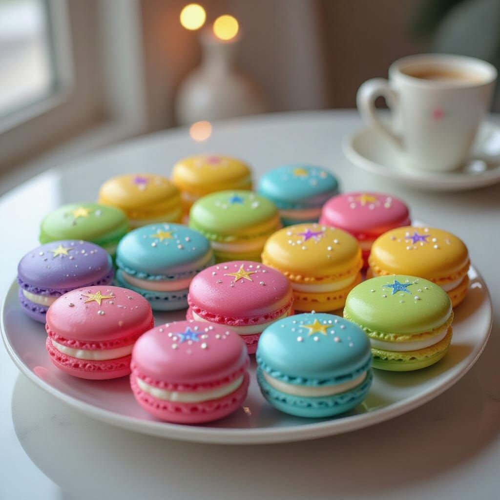 Steaming Rainbow Macarons Made of Woven Starlight