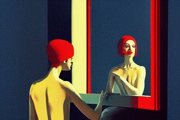 Woman's Reflection: Sci-Fi Film Noir Illustration