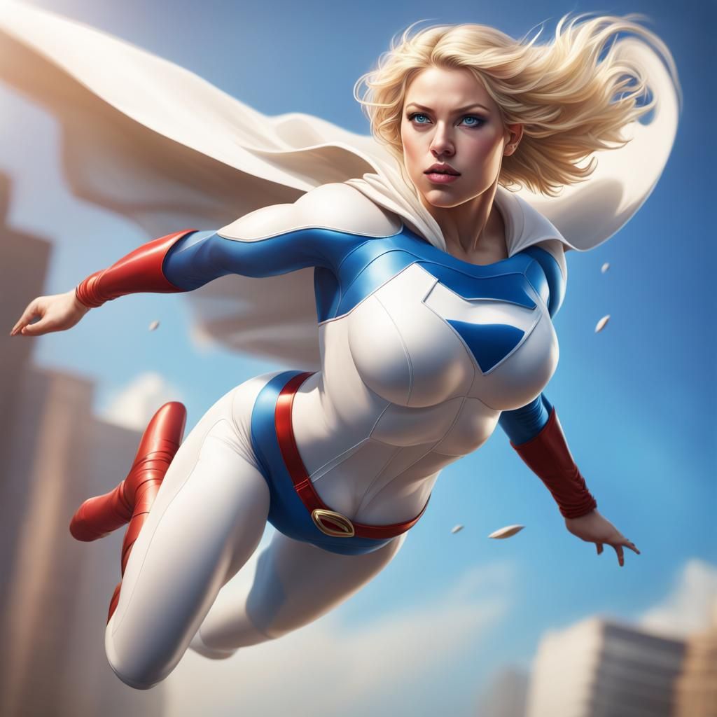 Power-Girl Soaring: Hyperrealistic Splash Art