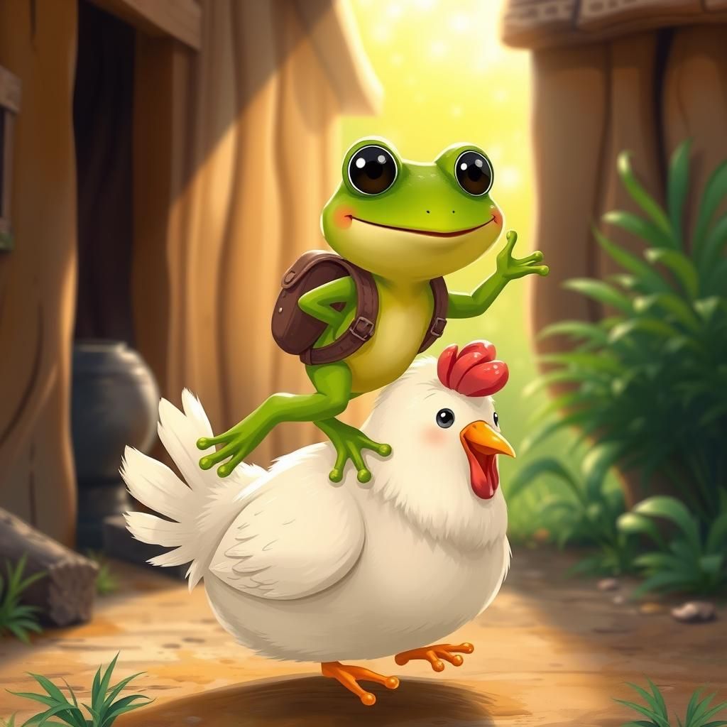 Whimsical Frog Hopping in Storybook Illustration Style