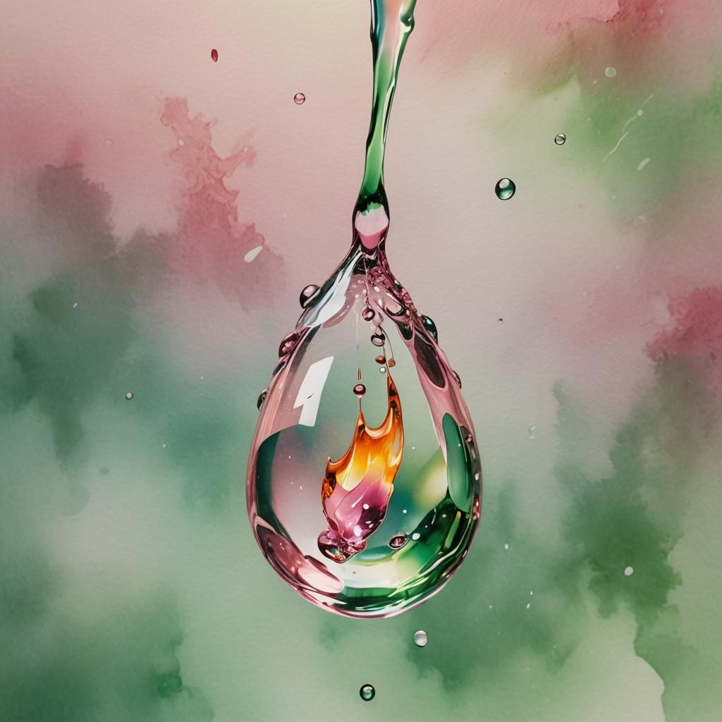 Water Droplet Containing Fire, in Watercolor Style