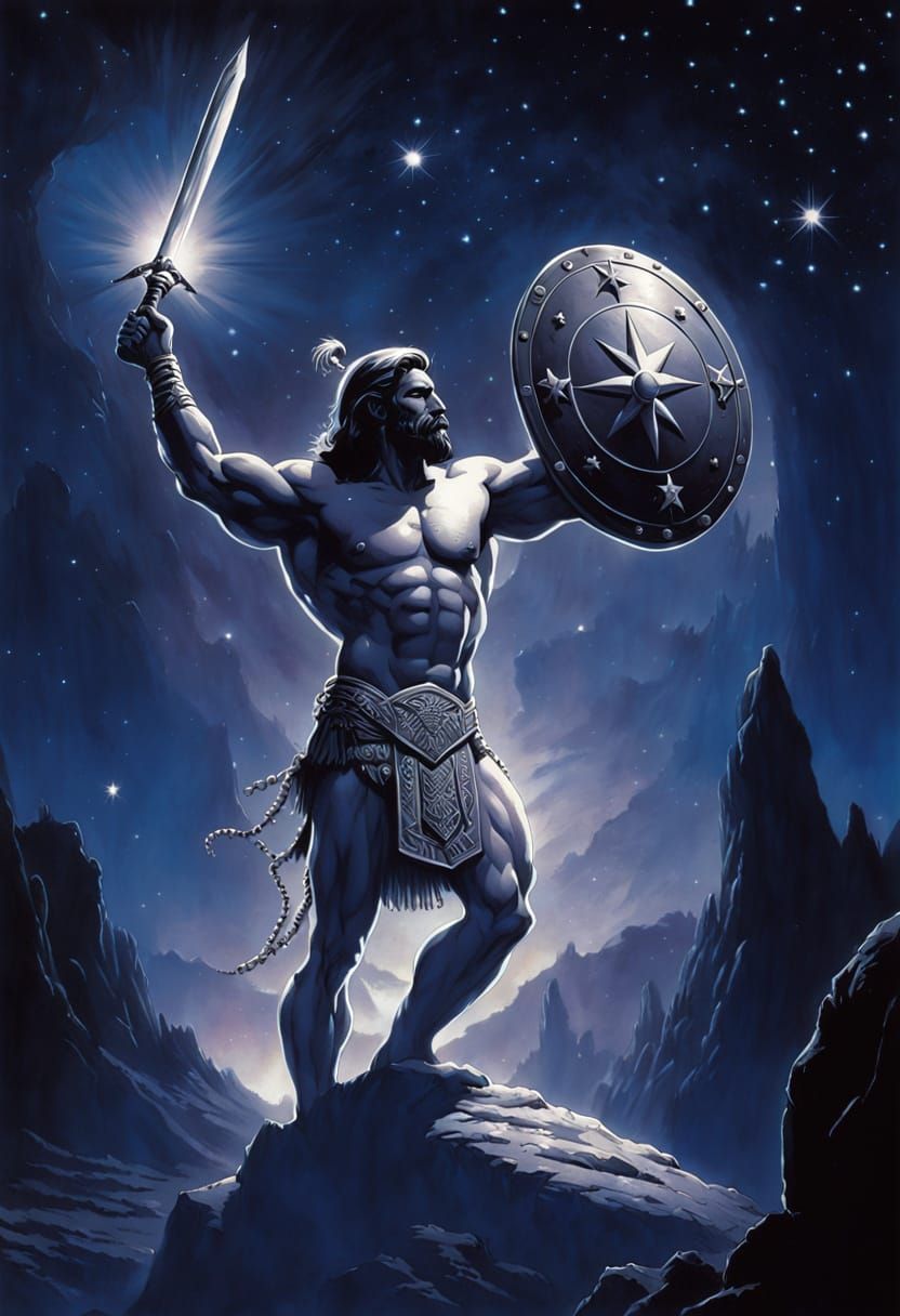 Ancient Greek Warrior in Cosmic Starlight