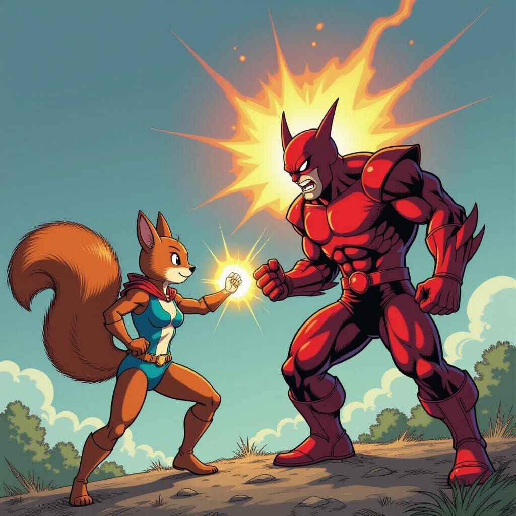 Squirrel Girl Confronts Galactus in Comic Art Style