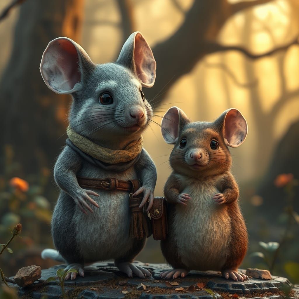 Fantasy Mice in Mystical Forest, Detailed Matte Painting
