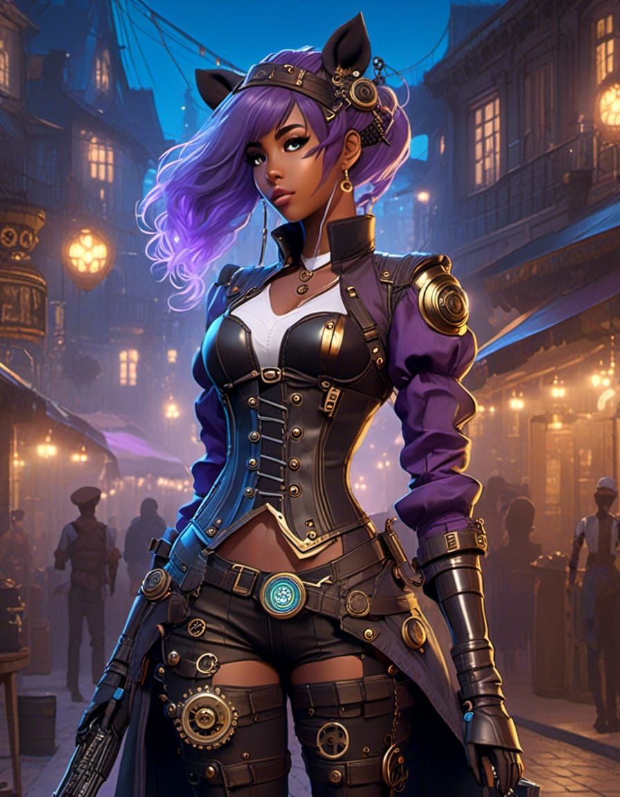 Animated Image of a centaur female dressed in Steampunk styl...