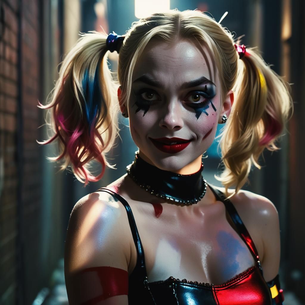 Harley Quinn in Dimly Lit Alleyway: Film Noir