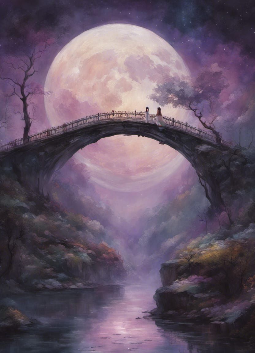 Cosmic Fairy Bridge Under Giant Moon