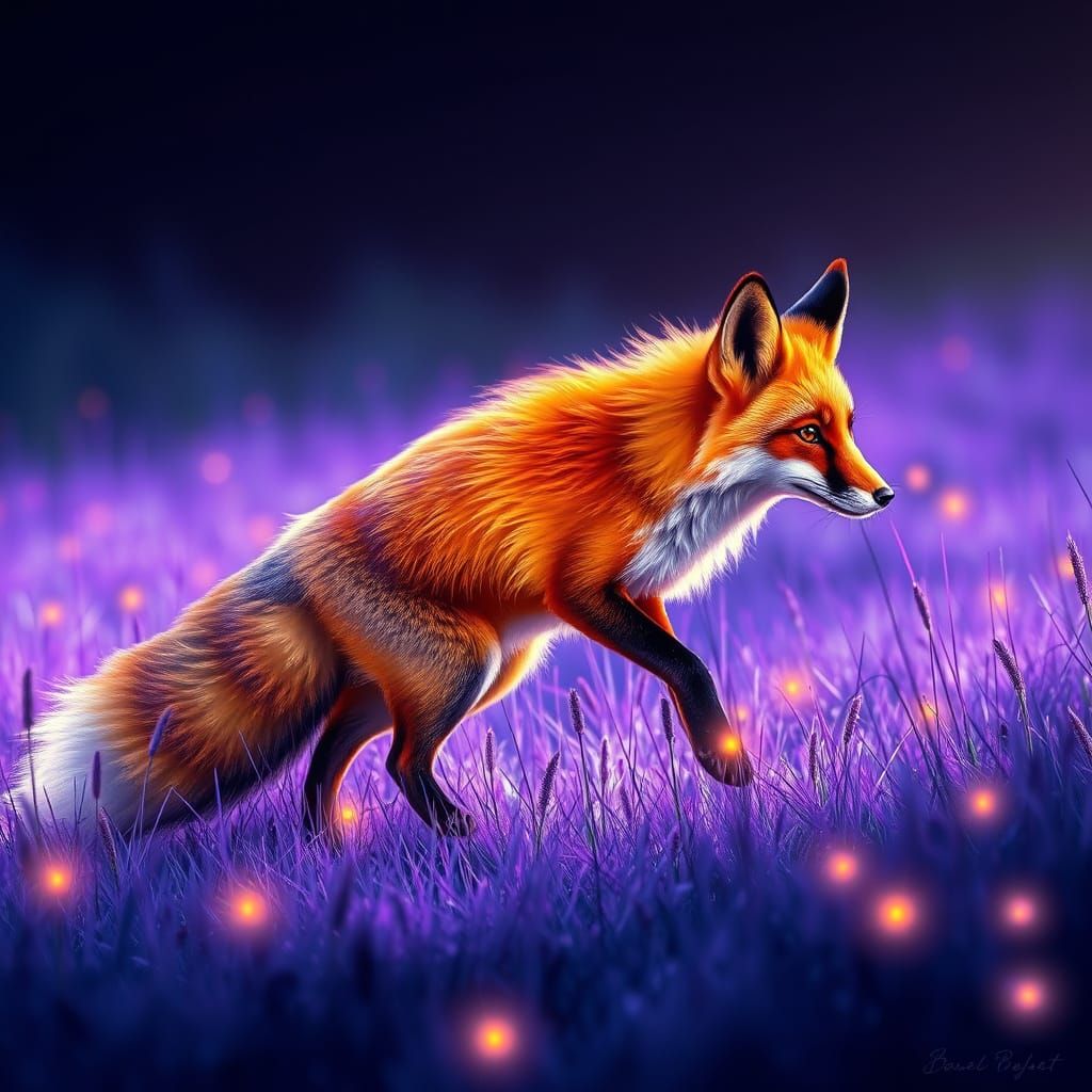 Mystical Fox in a Whimsical Hyperrealistic Landscape