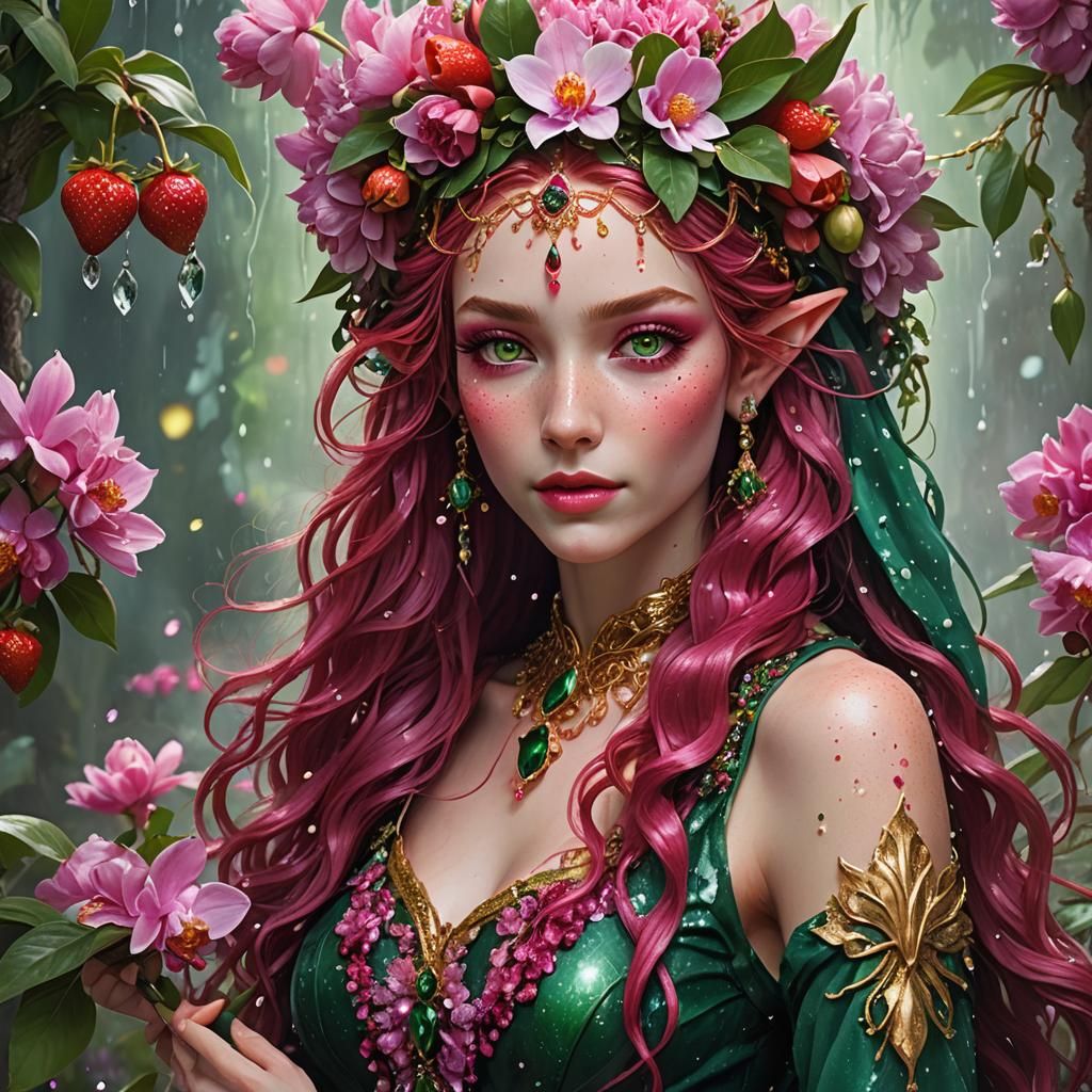 Elven Girl with Red Hair in Strawberry Field