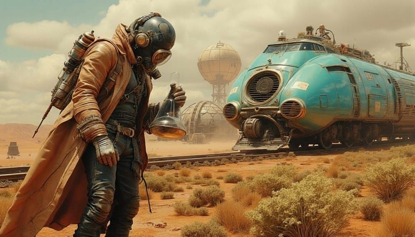 Martian Oasis: Lone Collector Tends Plant in HDR Style