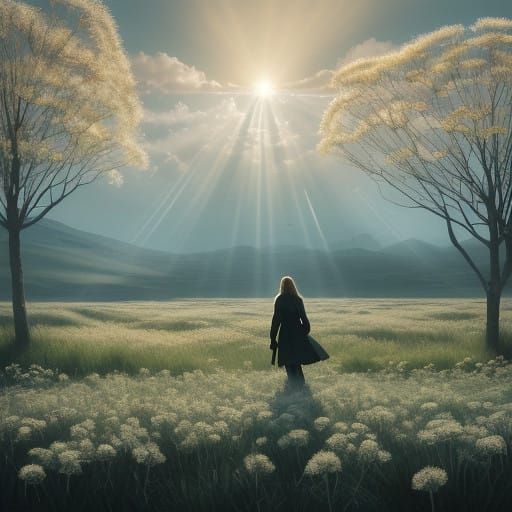 Golden Hour Dandelions in a Cinematic Landscape