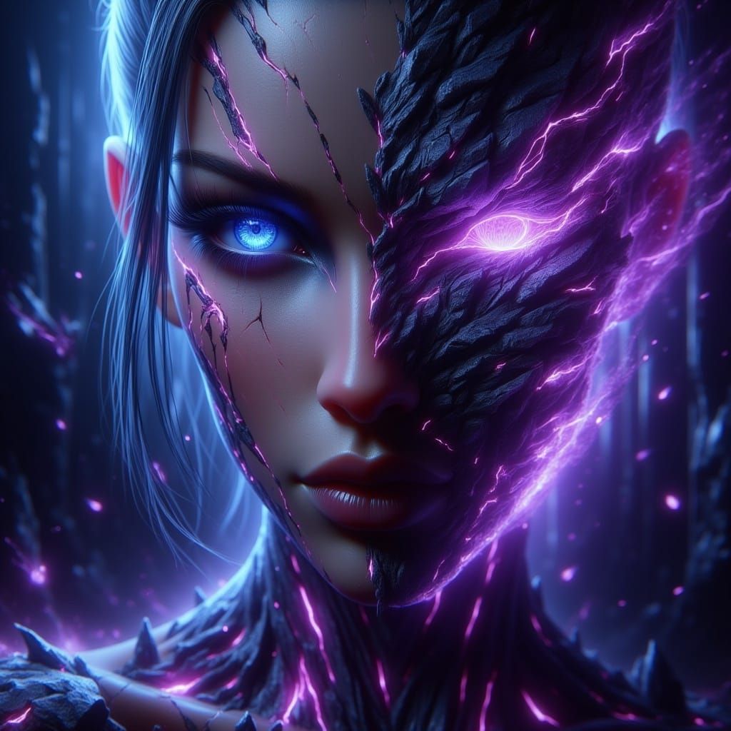 Young Woman with Purple Glowing Dragon