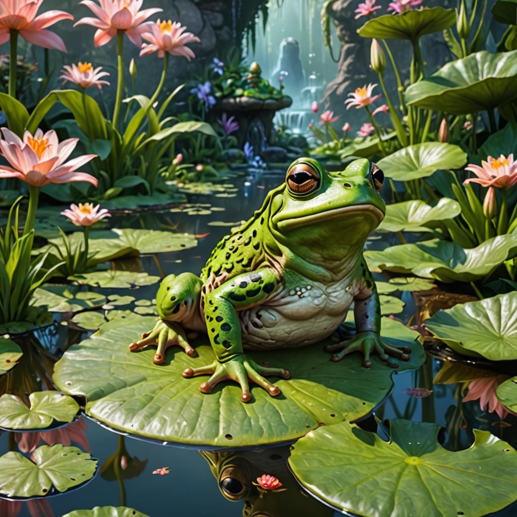 Ugly Frog in Elven Garden, 3D Render