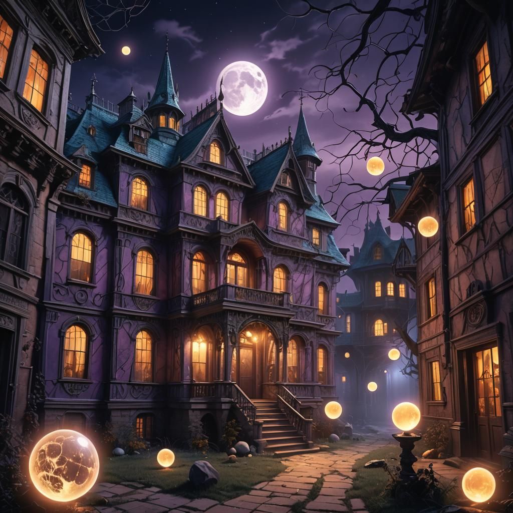 Ghost Orbs in Haunted House, Fantasy Art