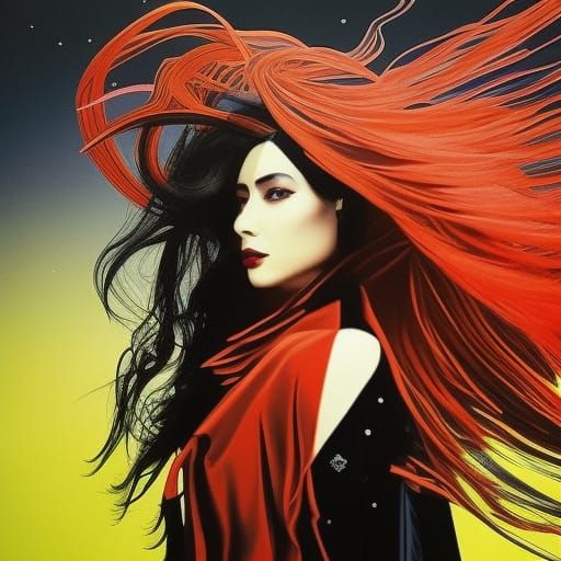 Astral Cosmic Illustration in Red and Black