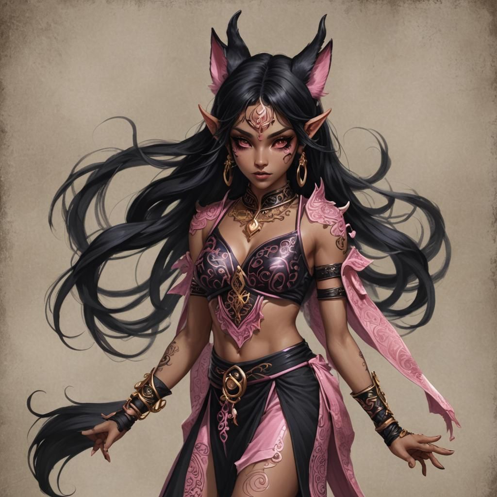 Dark Elf-Kitsune Dancer in Detailed Matte Painting