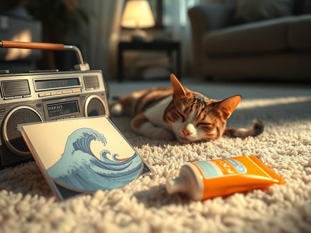 Cozy Cat Nap in Abstract Expressionist Style