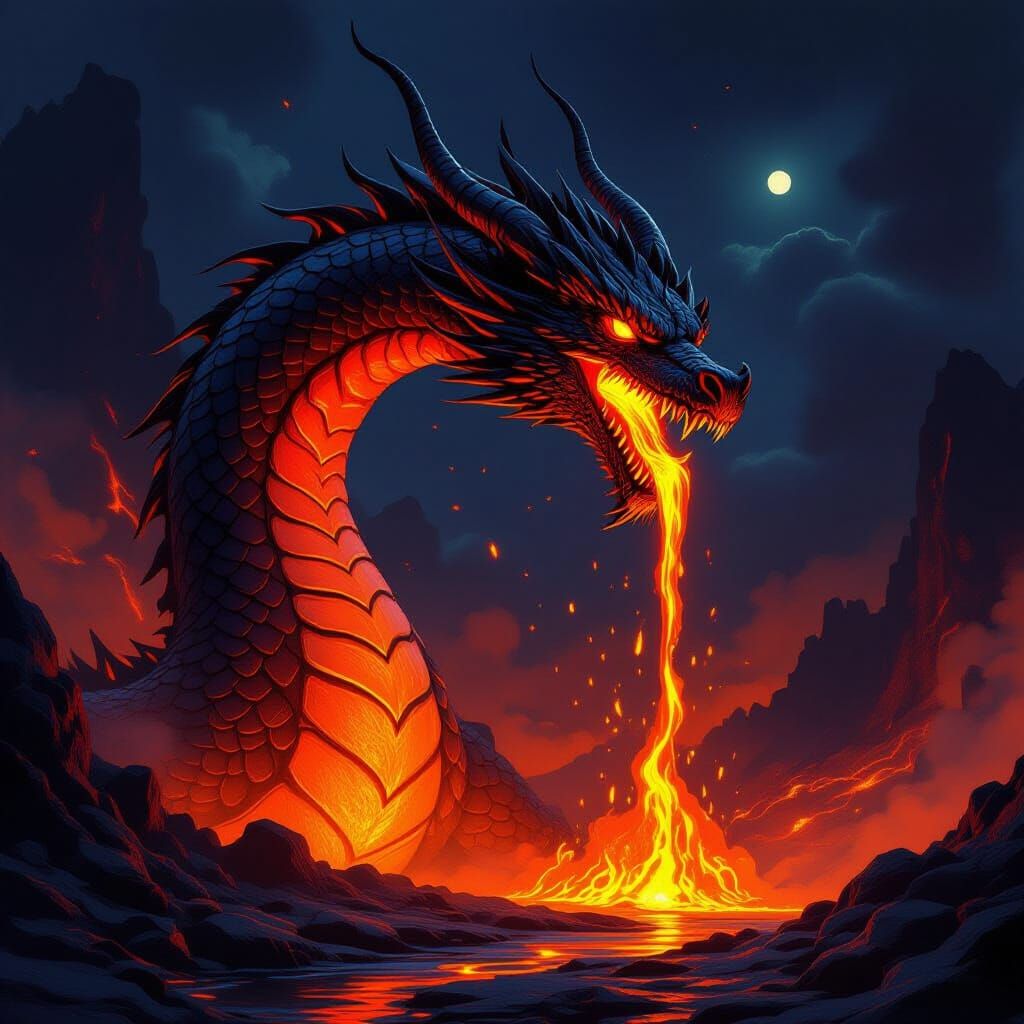 Majestic Lava Dragon in Fiery Epic Fantasy Style