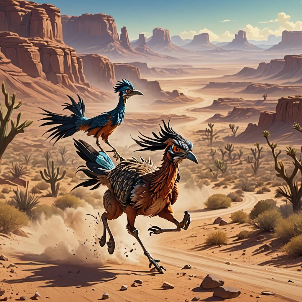 Roadrunner's Desert Chase in Anime Style