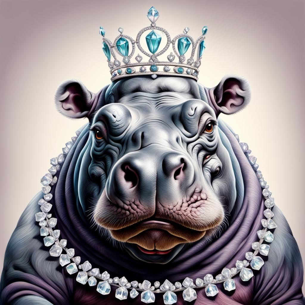 Tattooed Hippo with Crystal Tiara Portrait