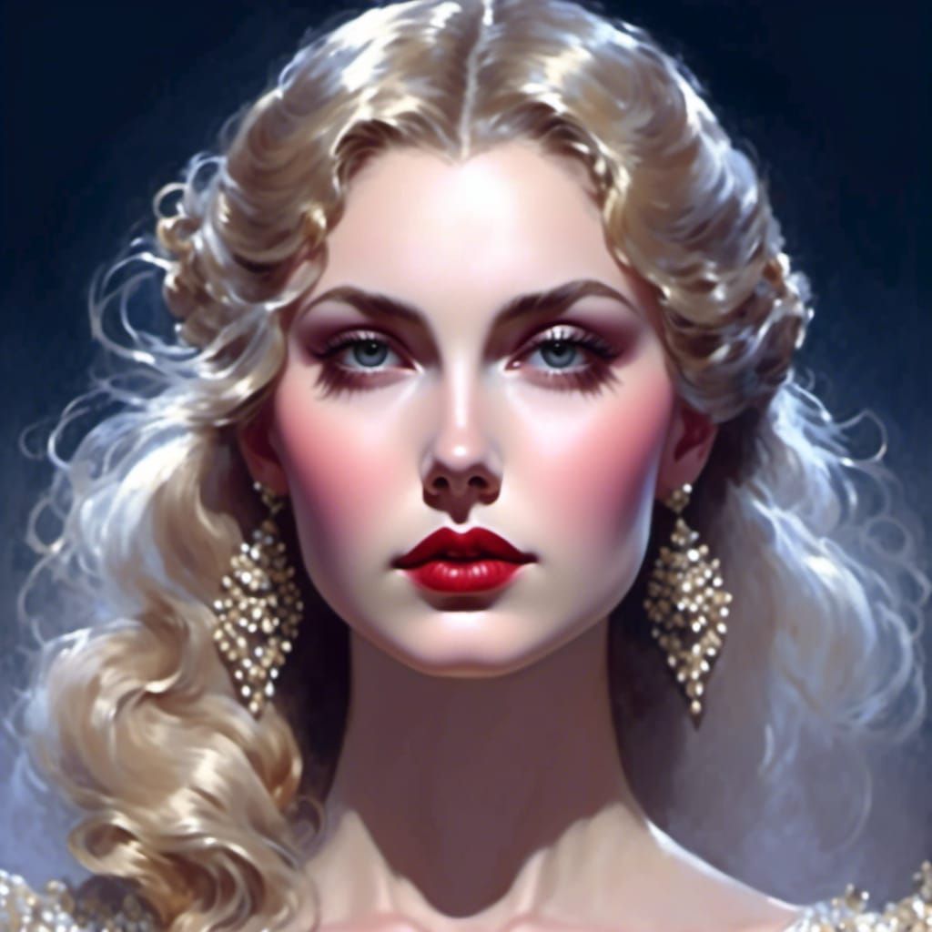 Woman in Metal Lace Gown, Victorian Style