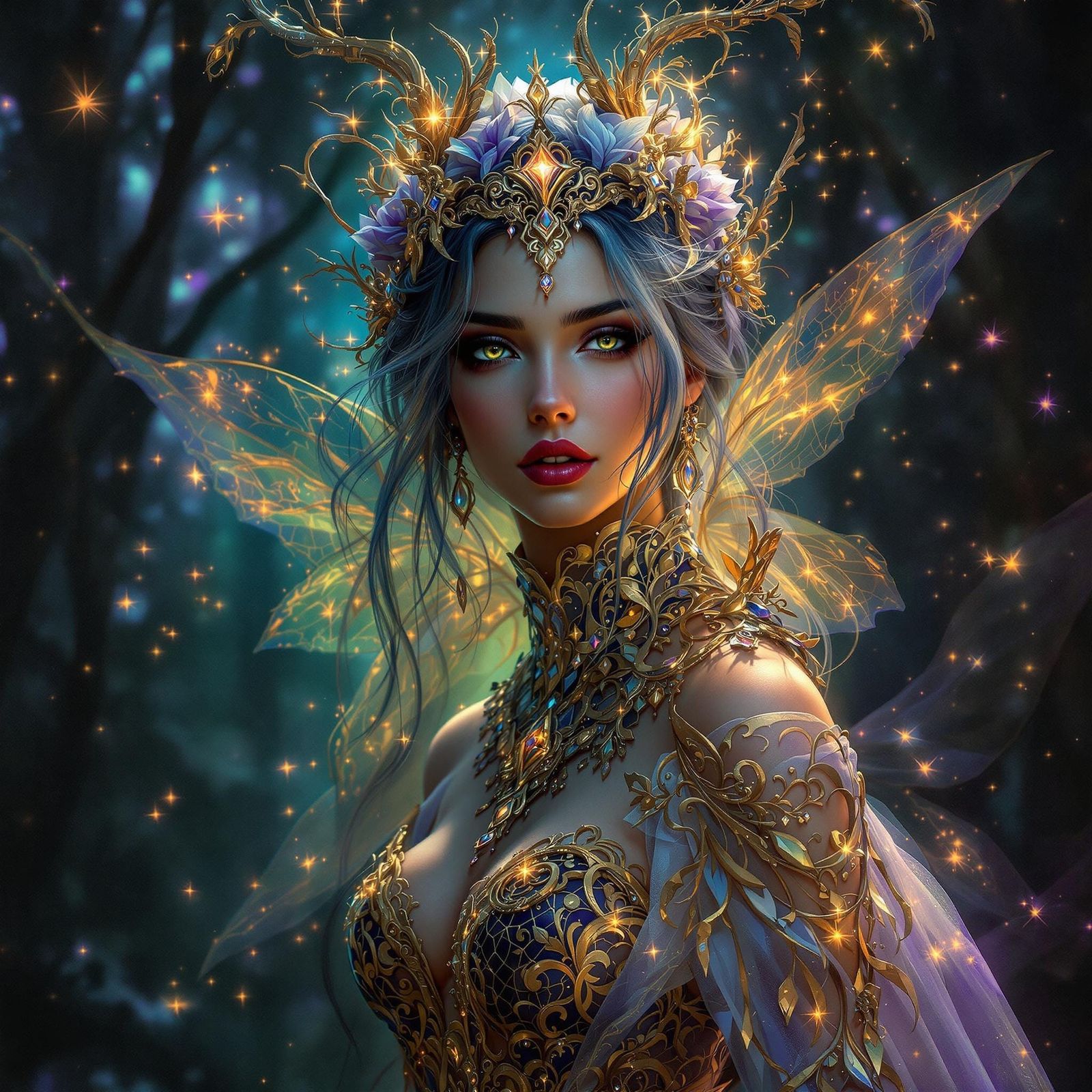 Ethereal Fairy Portrait in Ornate Attire