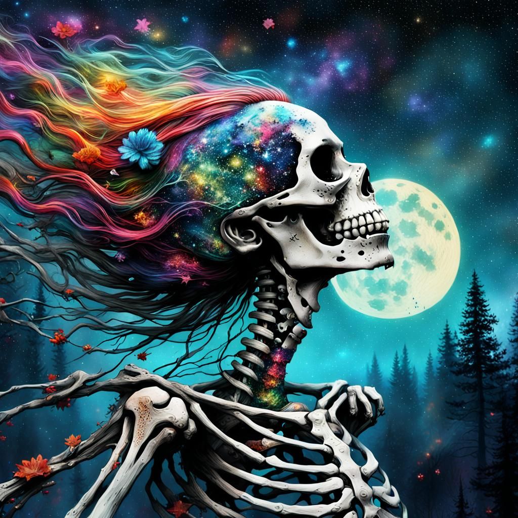 Zombie Woman Dissolving in Cosmic Winds, Mixed Media Art