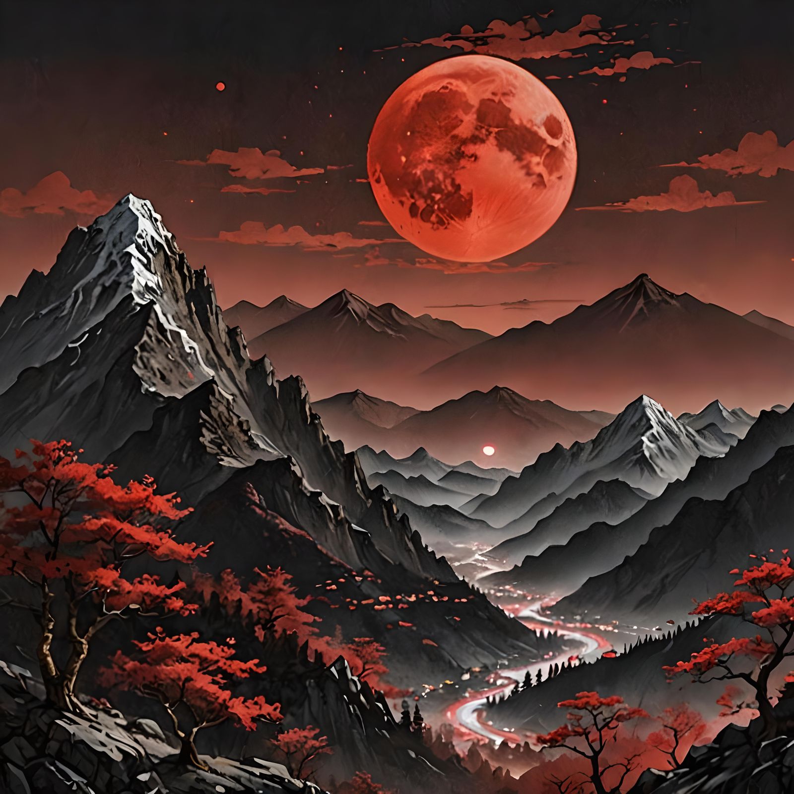 Mountain Under a Red Moon