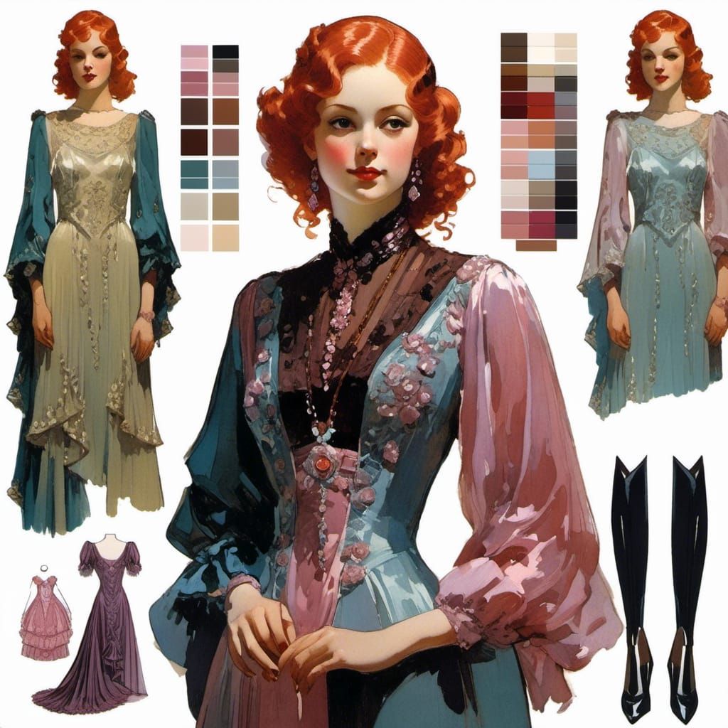 Elegant Redhead in 1930s Gown, Dreamy Portrait