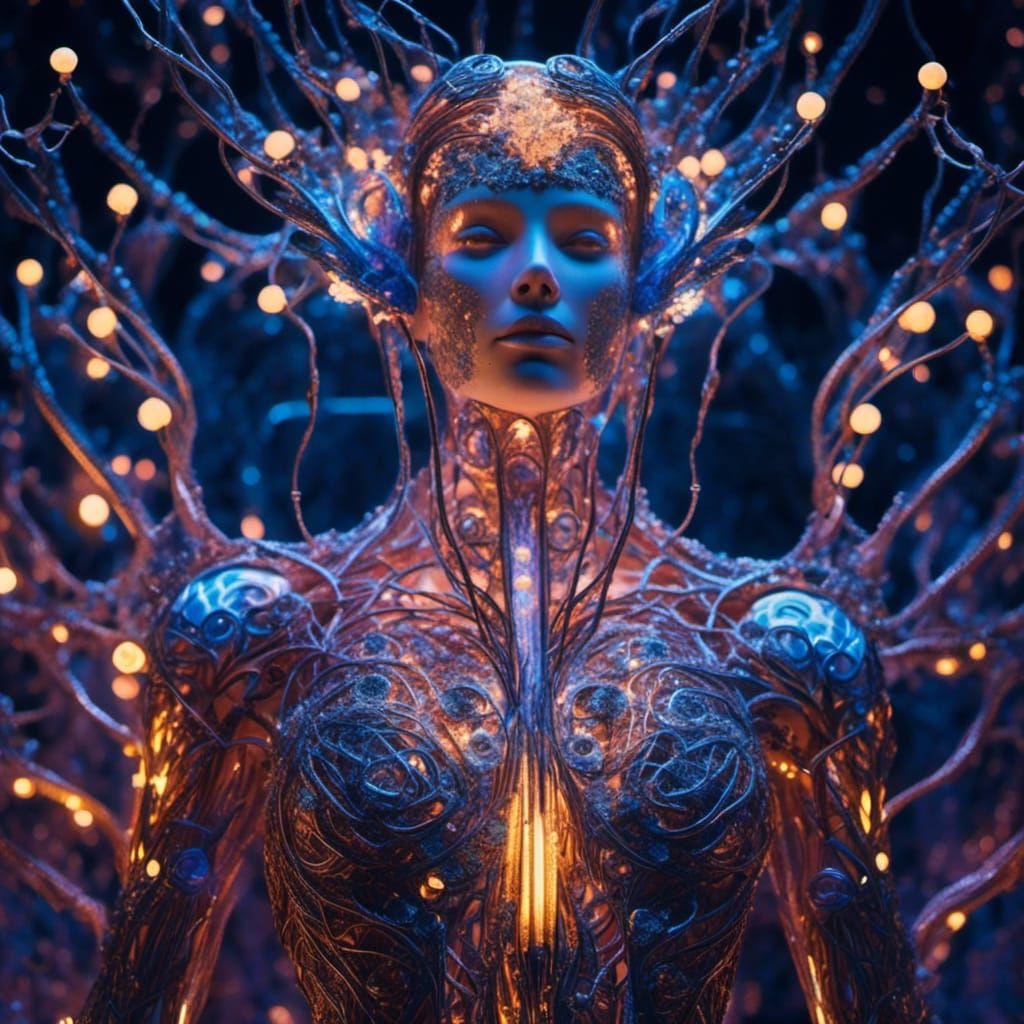 Electric Neon Surrealism: Energy Being in Cyberpunk Style