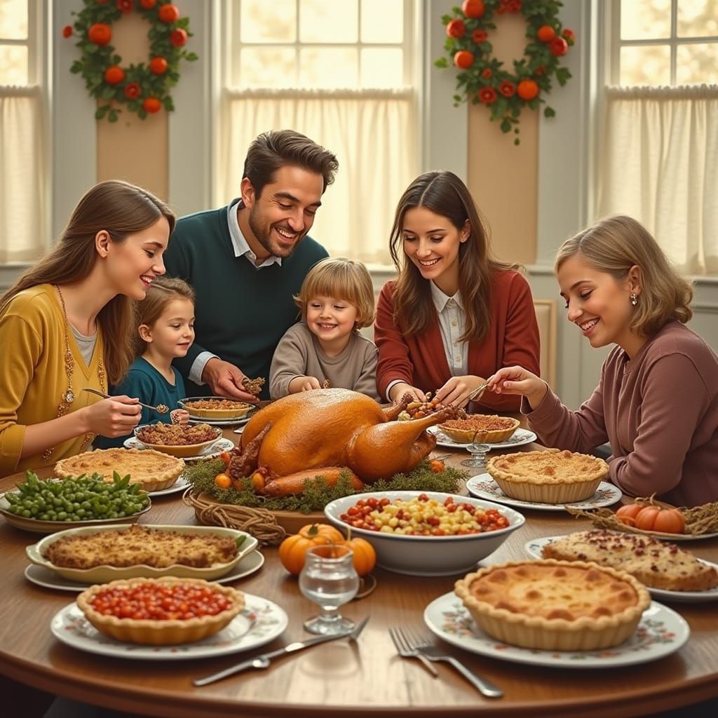 Festive Thanksgiving Feast Oil Painting