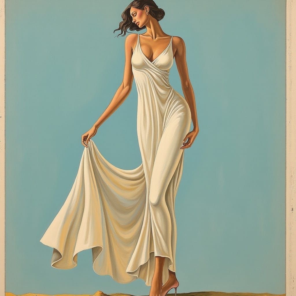 Statuesque Woman in Grecian Gown, Classic Art Deco Style